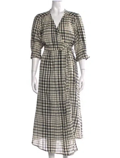 Pre-owned Apiece Apart Plaid Print Long Dress In Neutral