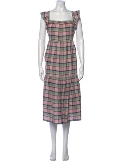Pre-owned Apiece Apart Plaid Print Long Dress In Pink