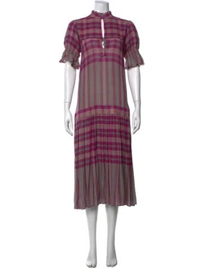 Pre-owned Apiece Apart Plaid Print Long Dress In Pink