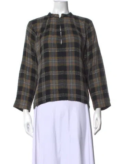 Pre-owned Apiece Apart Plaid Print Long Sleeve Blouse In Black/metallic