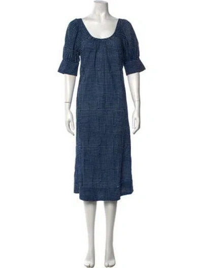 Pre-owned Apiece Apart Plaid Print Midi Length Dress In Blue