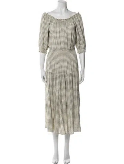 Pre-owned Apiece Apart Plaid Print Midi Length Dress In Neutral