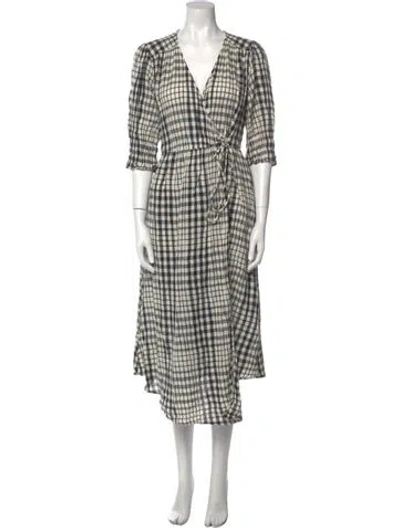 Pre-owned Apiece Apart Plaid Print Midi Length Dress In Neutral