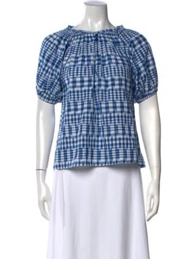 Pre-owned Apiece Apart Plaid Print Scoop Neck Blouse In Blue