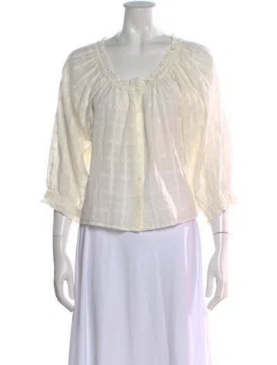 Pre-owned Apiece Apart Plaid Print Scoop Neck Blouse In Neutral