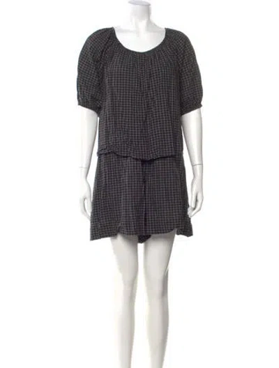 Pre-owned Apiece Apart Plaid Print Scoop Neck Romper In Black