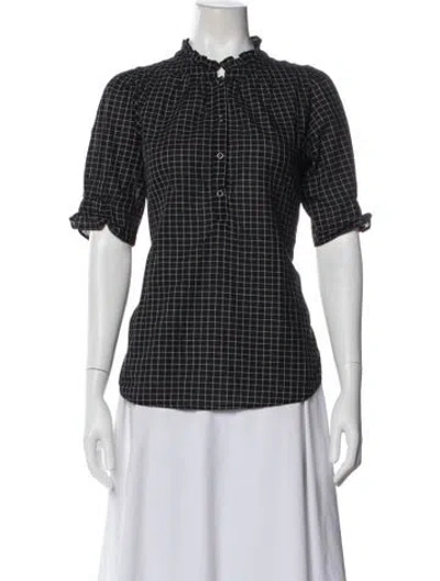 Pre-owned Apiece Apart Plaid Print Short Sleeve Blouse In Blue