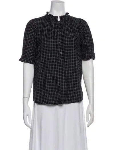 Pre-owned Apiece Apart Plaid Print Short Sleeve Blouse In Gray