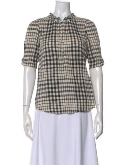 Pre-owned Apiece Apart Plaid Print Short Sleeve Top In White