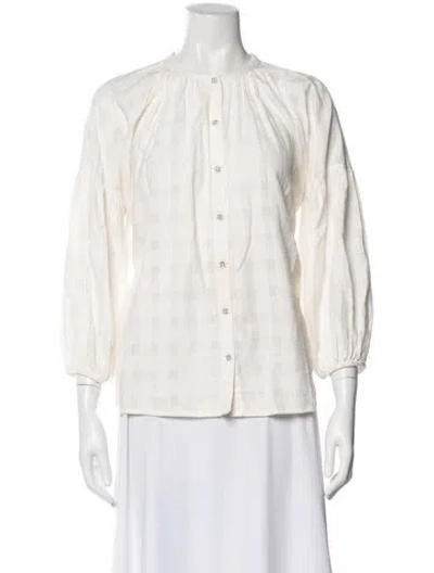 Pre-owned Apiece Apart Plaid Print Three-quarter Sleeve Blouse In Neutral