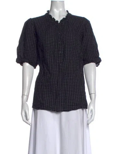 Pre-owned Apiece Apart Plaid Print Tie Neck Blouse In Black