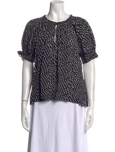 Pre-owned Apiece Apart Polka Dot Print Crew Neck Blouse In Black