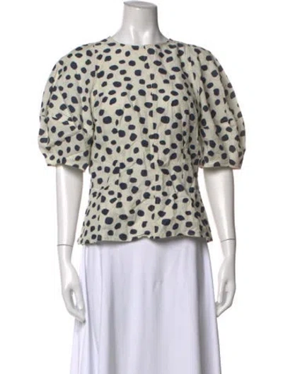 Pre-owned Apiece Apart Polka Dot Print Crew Neck Blouse In Blue/neutrals
