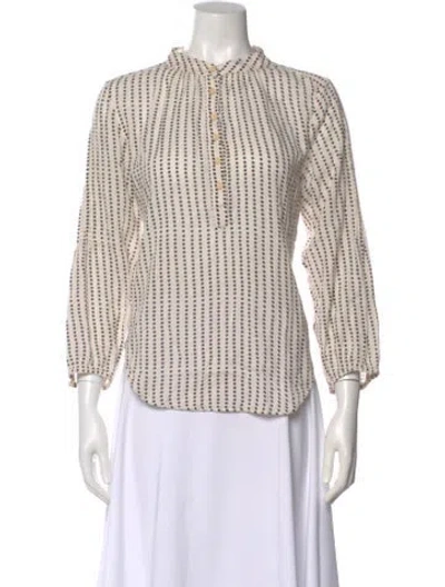 Pre-owned Apiece Apart Polka Dot Print Long Sleeve Blouse In Neutral