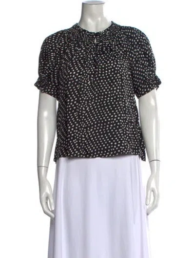 Pre-owned Apiece Apart Polka Dot Print Tie Neck Blouse In Black
