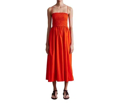 Apiece Apart Porta Smocked Spaghetti Midi Dress In Flambe In Orange