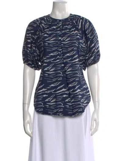 Pre-owned Apiece Apart Printed Crew Neck Blouse In Blue