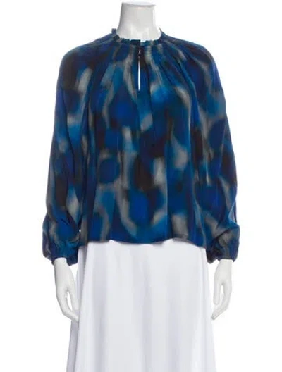 Pre-owned Apiece Apart Printed Long Sleeve Blouse In Blue