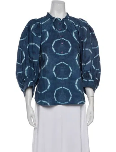 Pre-owned Apiece Apart Printed Long Sleeve Blouse In Blue