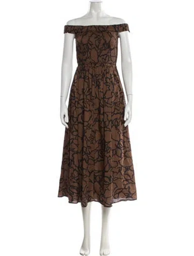 Pre-owned Apiece Apart Printed Midi Length Dress In Brown