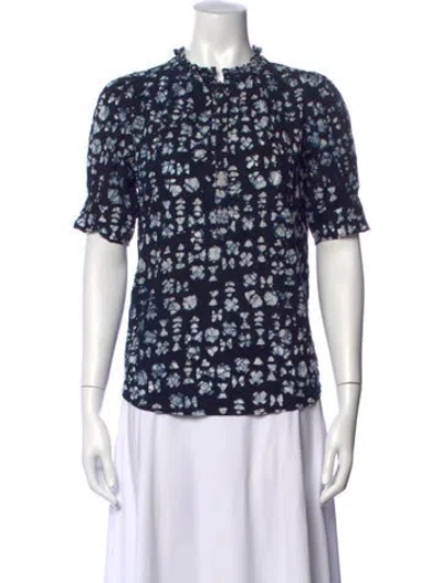 Pre-owned Apiece Apart Printed Mock Neck Top In Blue