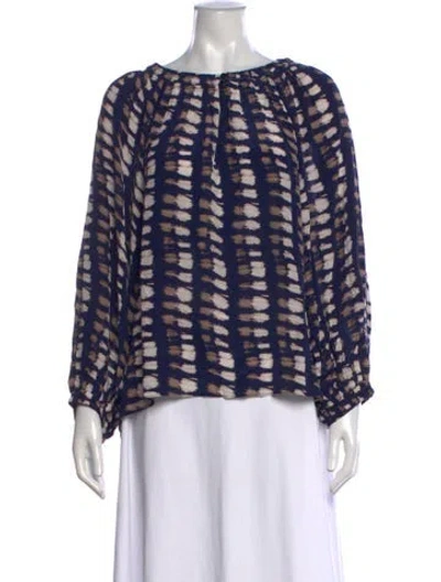 Pre-owned Apiece Apart Printed Scoop Neck Blouse In Blue