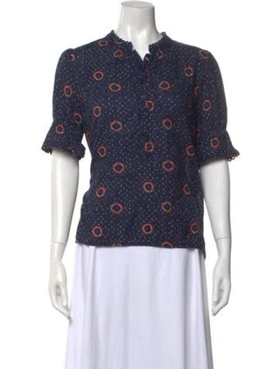 Pre-owned Apiece Apart Printed Short Sleeve Blouse In Blue