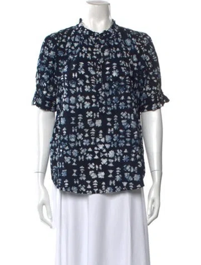 Pre-owned Apiece Apart Printed Short Sleeve Blouse In Blue