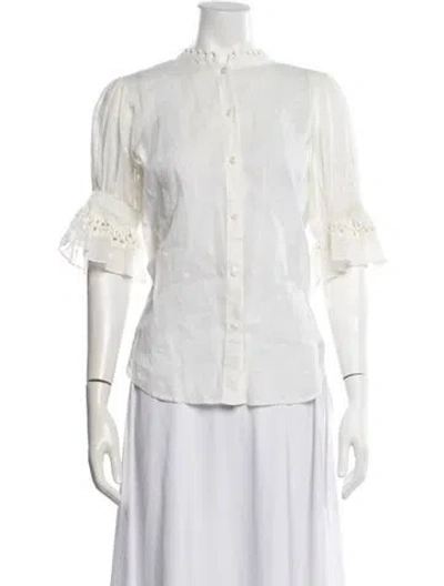 Pre-owned Apiece Apart Printed Short Sleeve Blouse In White