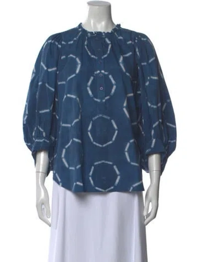 Pre-owned Apiece Apart Printed Three-quarter Sleeve Blouse In Blue
