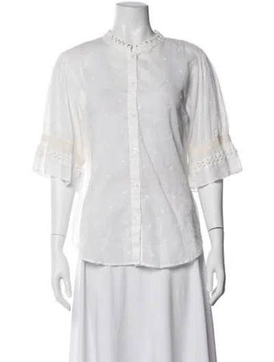 Pre-owned Apiece Apart Printed Three-quarter Sleeve Blouse In White