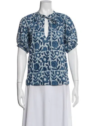 Pre-owned Apiece Apart Printed Tie Neck Blouse In Blue
