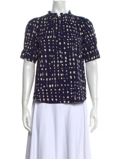 Pre-owned Apiece Apart Printed Tie Neck Blouse In Blue