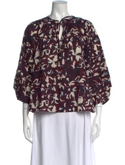 Pre-owned Apiece Apart Printed Tie Neck Blouse W/ Tags In Purple