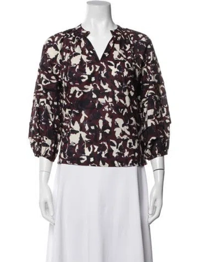 Pre-owned Apiece Apart Printed V-neck Blouse In Black