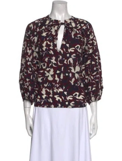 Pre-owned Apiece Apart Printed V-neck Blouse In Blue