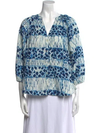 Pre-owned Apiece Apart Printed V-neck Blouse In Multi