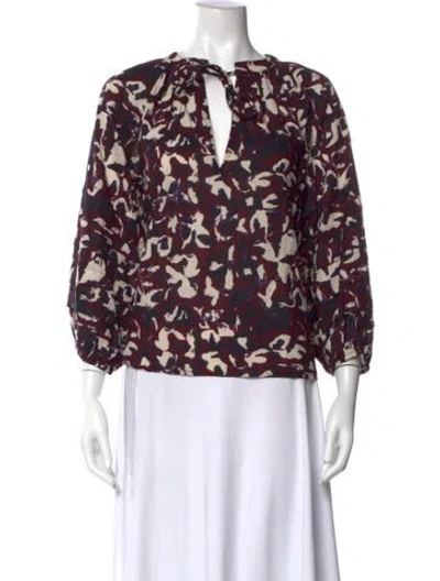 Pre-owned Apiece Apart Printed V-neck Blouse In Multi