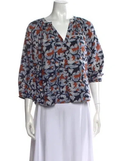 Pre-owned Apiece Apart Printed V-neck Blouse In Multicolor
