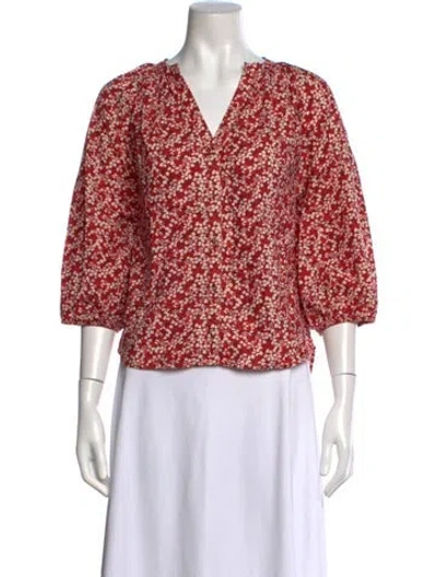 Pre-owned Apiece Apart Printed V-neck Blouse In Red