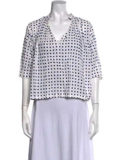 Pre-owned Apiece Apart Printed V-neck Blouse In White