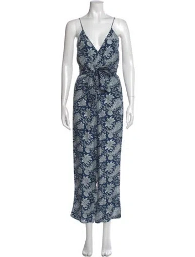 Pre-owned Apiece Apart Printed V-neck Jumpsuit In Blue