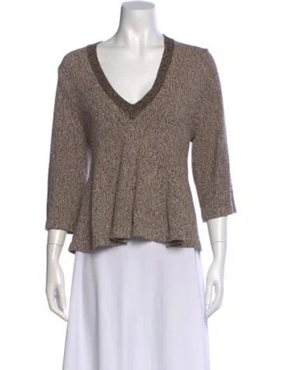 Pre-owned Apiece Apart Printed V-neck Sweater In Brown