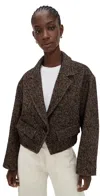 Apiece Apart Ria Cropped Back Jacket Textured Herringbone In Gray