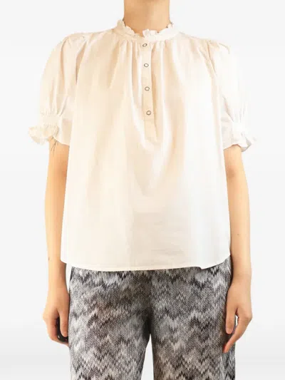 Pre-owned Apiece Apart Ruffle-trim Puff-sleeve Blouse In White