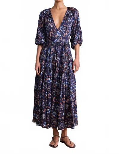 Apiece Apart Santa Cecilia Maxi Dress In Batik Floral Navy In Purple