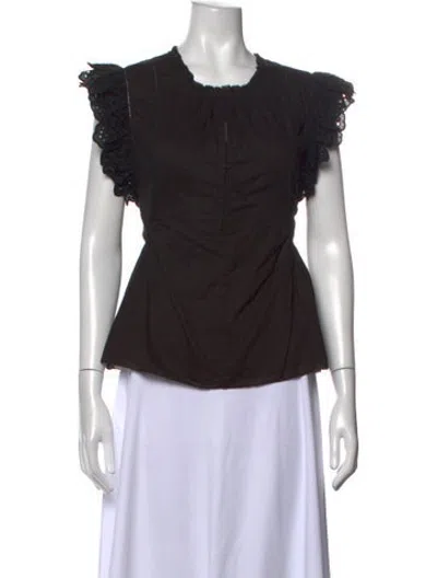 Pre-owned Apiece Apart Scoop Neck Short Sleeve Blouse In Black