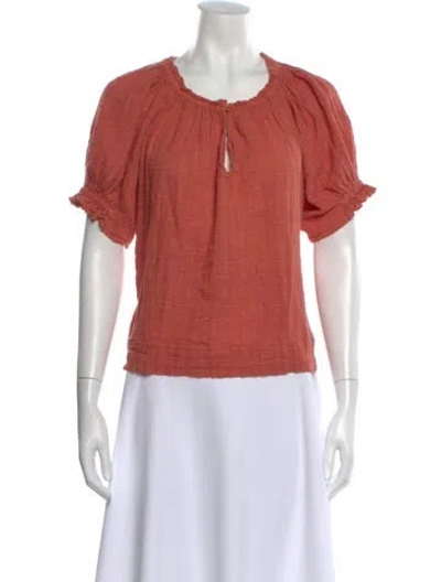 Pre-owned Apiece Apart Scoop Neck Short Sleeve Blouse In Orange