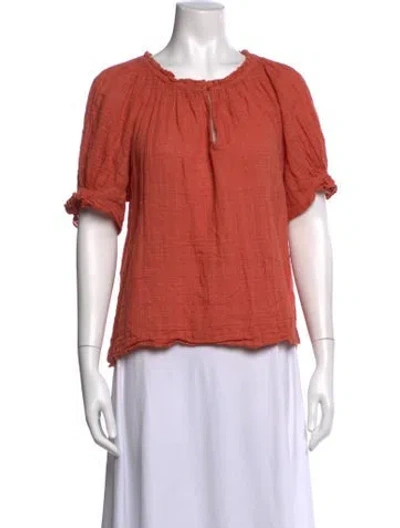 Pre-owned Apiece Apart Scoop Neck Short Sleeve Blouse In Orange