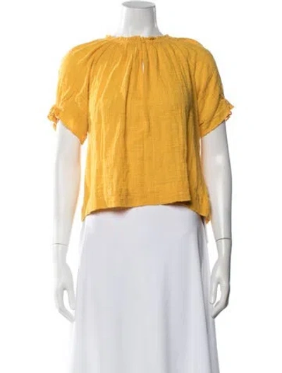 Pre-owned Apiece Apart Scoop Neck Short Sleeve Blouse In Yellow